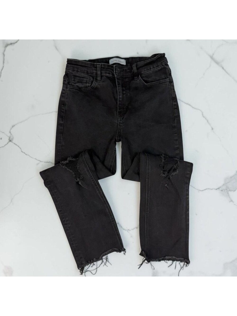 Flying Monkey Jeans Size 29 Waist Black Raw Frayed Hems Distressed Crop Straight